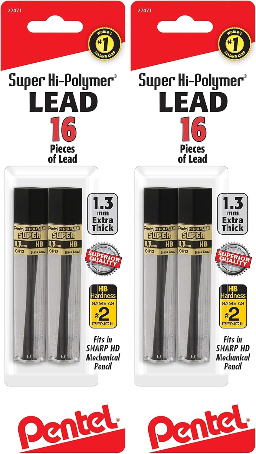Pentel PentelCH13BPHB2 Super Hi-Polymer Lead Refill (1.3mm) HB, 8Pcs/Tube, 2Pk