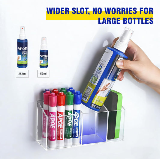 Magnetic Dry Erase Marker Holder for Whiteboard, Anti-slip Magnet Pen Holder for Fridge Refrigeator, Acrylic Pencil Holder for Classroom Teacher, Office Desk Accessories, Locker Organizer