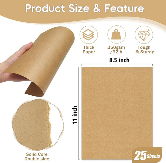 25 Sheets Brown Cardstock 8.5 x 11, 92lb/250gsm Kraft Card Stock Paper, Heavy Cardstock Printer Paper for Invitations, Scrapbooking, Crafts, DIY Cards