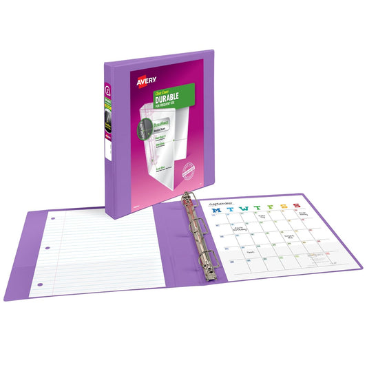 Avery Durable View 3 Ring Binder, 1 Inch Slant Rings, Lavender Binder (17083)