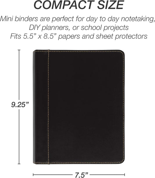 Samsill 1 Inch 3 Ring Binder, Leather, Black with Contrast Stitching, 8.5X 11 Inch, 3 Rings, Notebook Binder, Portfolio Organizer, Planner, Journal