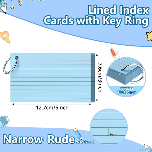 Index Cards 3x5 Inch With Ring, 300 Count, Ruled White Colored Index Card, 180GSM Flash Cards College Ruled for Students, Teachers, Study Note Card for Office, Home, School, Office