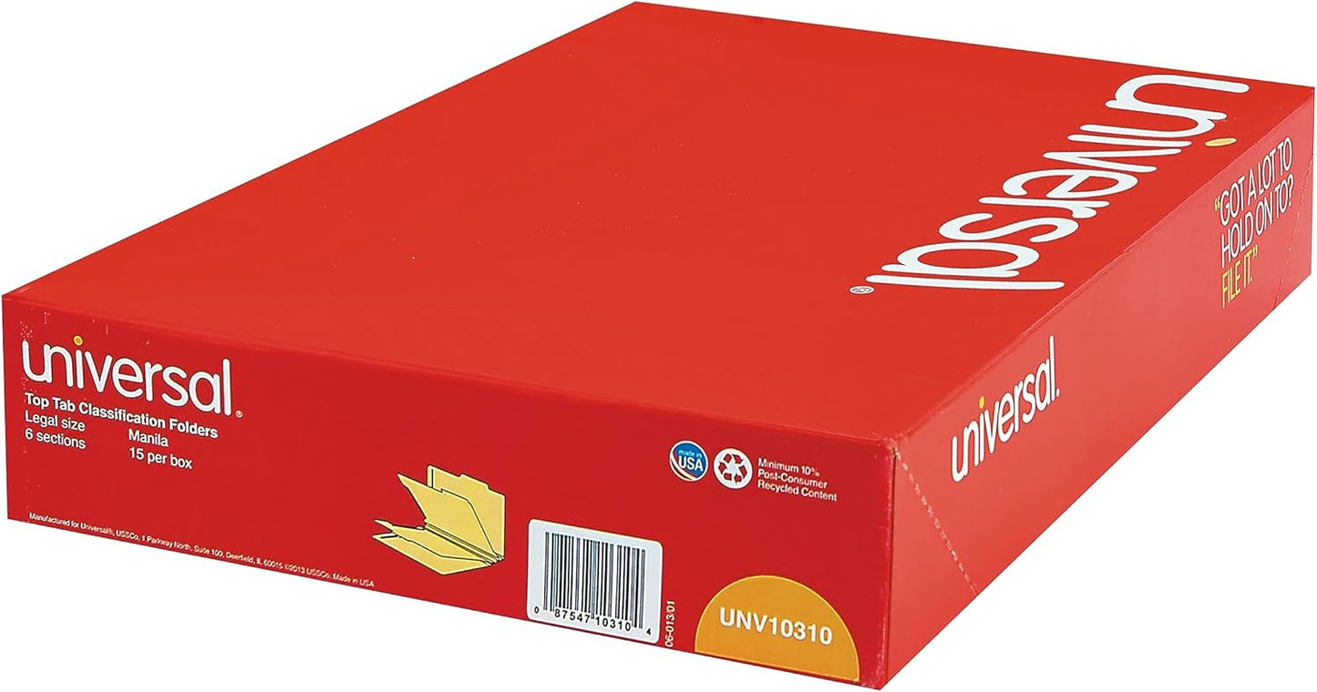 Universal 10310 Manila Classification Folders, Legal, Six-Section, 15/Box