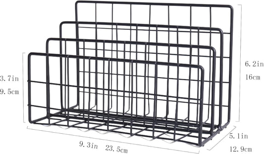 Metal File Organizer, 3 Vertical Sections, Desktop Paper/Mail/Letter/Record Holder, File Folder Holder Stand Rack Sorter for Office Desk Organization and accessories & supplies (Gold)
