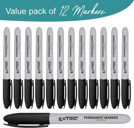 EXTRIC Permanent Markers Black, 36 Count Fine Point Markers, Quick Drying, Works on Wood, Paper, Plastic, Metal and Glass, for Home, Office and School use