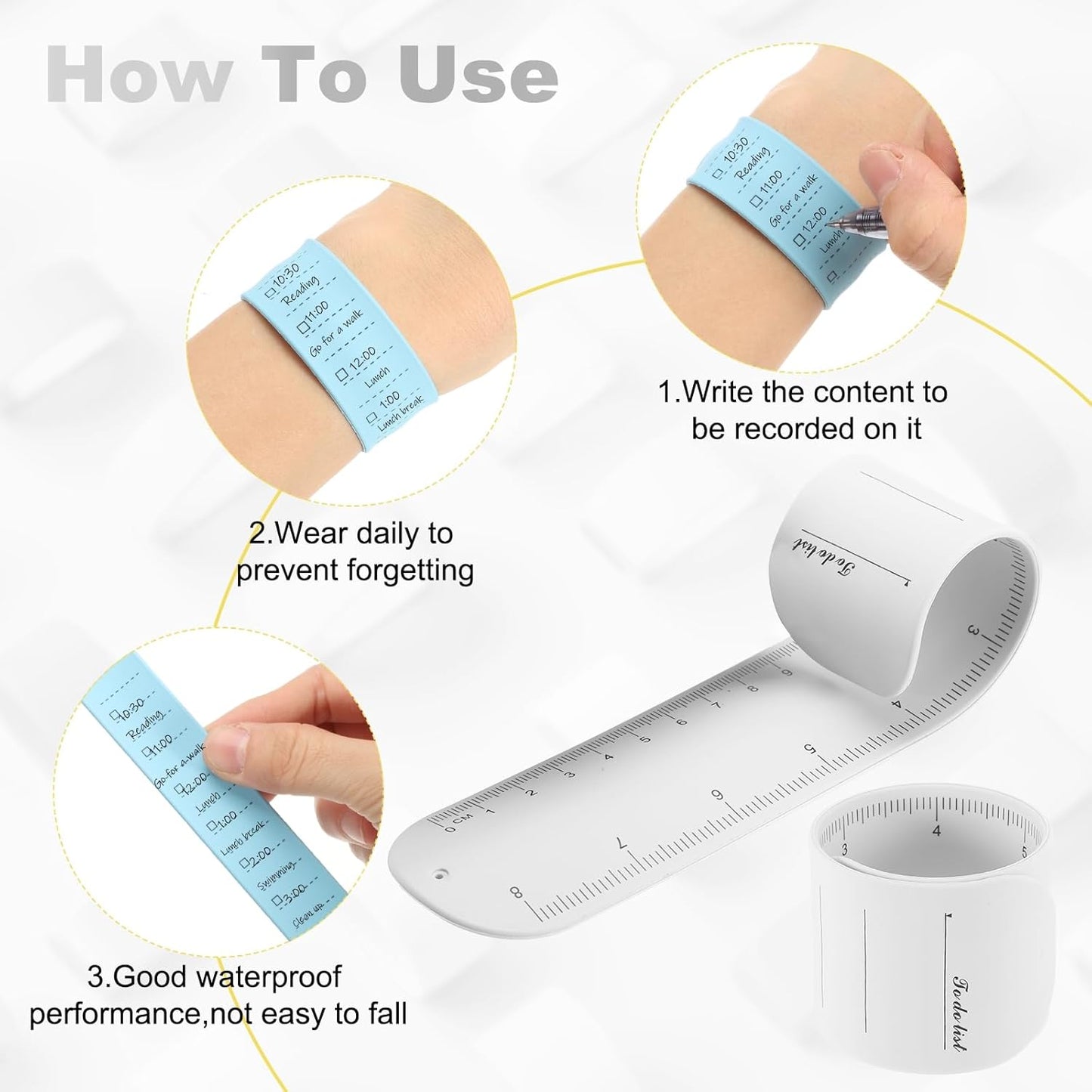 uxcell 2Pcs Writable Wrist Band, 9.45" x 1.18" Waterproof Slap Bracelet Reusable Writable Erasable to Do List Silicone Memo Wrist Bands for Planner Reminder (White)