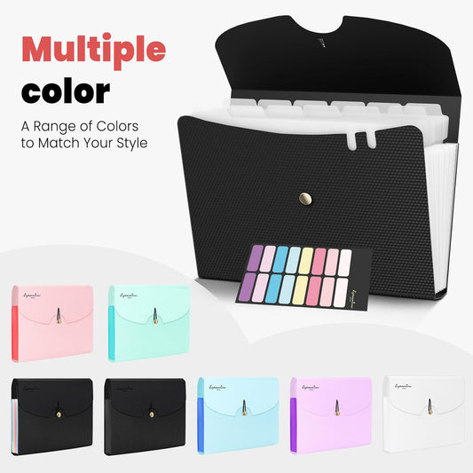 Sooez Expanding File Folder, 13 Pocket Accordion File Organizer, Monthly Expandable File Folder for Documents with Labels, Portable Bill Receipt Organizer for School Office Supplies, Letter A4 Size