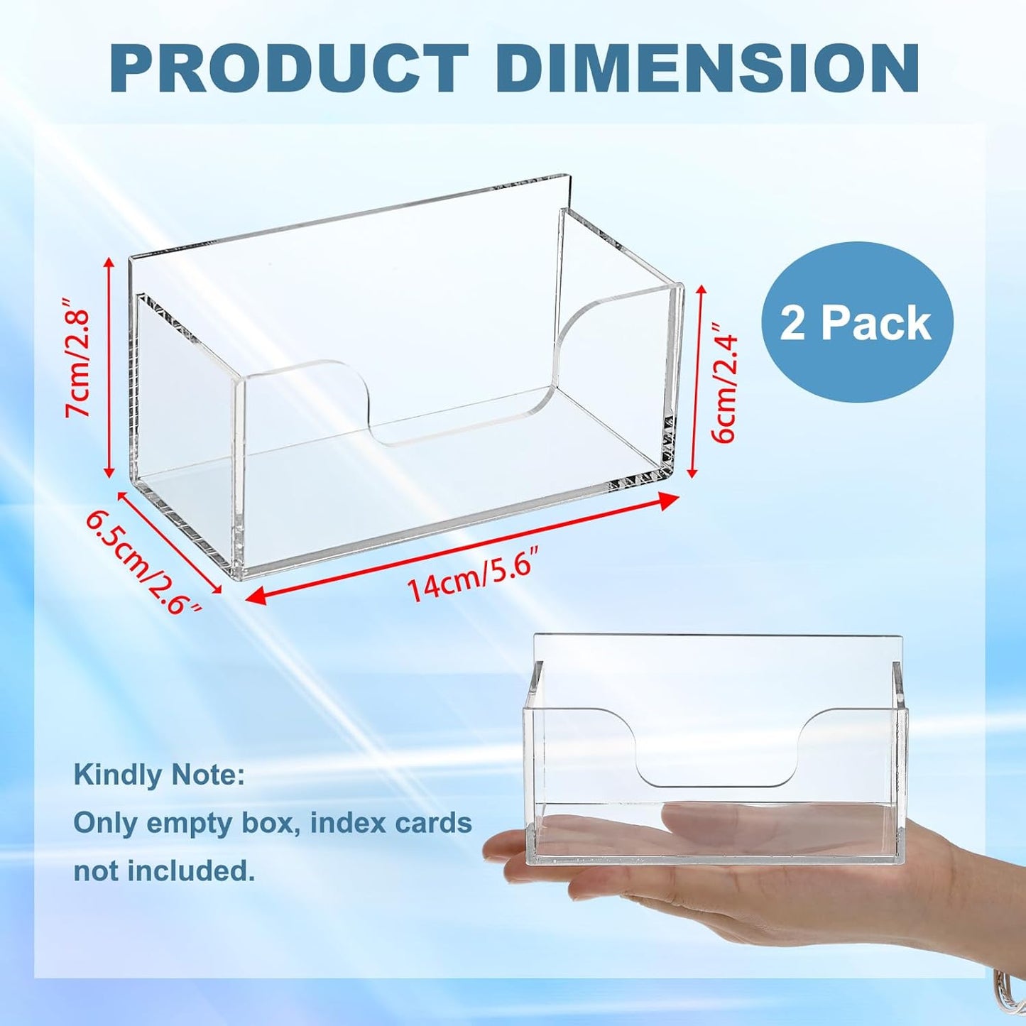 BTSKY 1 Pack Acrylic Index Card Holder Display Stand - 3X5 Inch Notecard Box Recipe Organizer, Clear Index Card Case for Office Desk Recipe Notecard Storage Box, Photo Holder Organizer