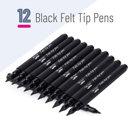 Mr. Pen- Felt Tip Pens, Fine Point, 12 Pack, Blue and Black Inks, Fast Drying, No Smear, Bible Journaling Pens No Bleed-Through for Planners, Sketching, Writing