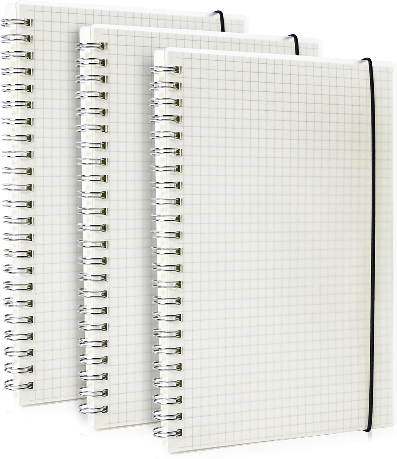 Smilo 3 Pack Spiral Notebook,A5 Graph Paper Notebook,5.7" x 8.3",80 Sheets (160 Pages),100 GSM Thick Paper,Transparent Hardcover,Journals for School,Office, Writing,Math,Engineering,Note Taking