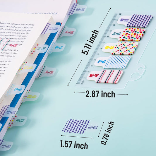 Golcellia Sticky Tabs for Notebooks 600 Pcs 5-Pattern Page Markers with Letter Index Flags, Book Tabs for Binders Bible Study Office School Supplies