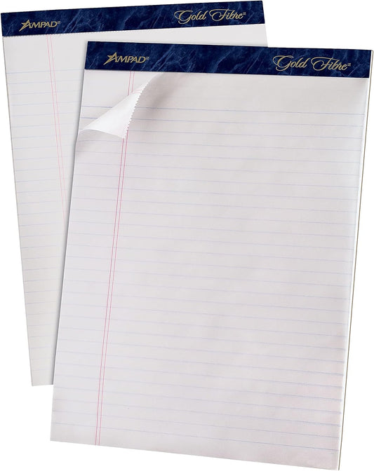 Ampad Gold Fibre Writing Pads, 8-1/2" x 11-3/4", Legal Rule, 50 Sheets, 12 Pack (20-070R)