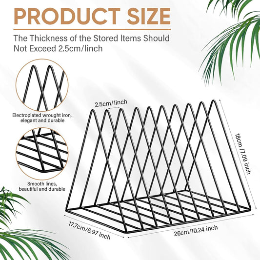 Shimeyao 6 Pieces Magazine Holder Triangle File Holder Book Record Metal Vinyl Record Storage Magazine Rack Multifunction Triangle File Organizer Sorter for Decor Home Office (Black)