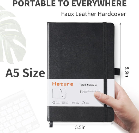 Heture Hardcover Notebooks, A5 Lined Journals Notebook for Writing 160 Pages, 8.2 x 5.5 inch, Classic Ruled Notebooks for College/Work/Travel (Lined-3 Pack, Black)