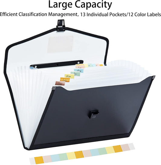 Leagl Size 13-Pockets Expanding File Folder with Handle, Plastic Accordion Filling File Folder Expandable Monthly Portable Paper Document Organizer for Office School & Home (Green)
