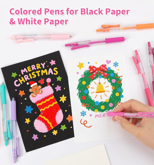 Gel Pens For Coloring, 90 Colors Retractable Colored Pens for Black Paper & White Paper, 0.7mm Fine Point Colorful Pens for Coloring, Writing, Drawing, Journaling, Note Taking, Office, Home