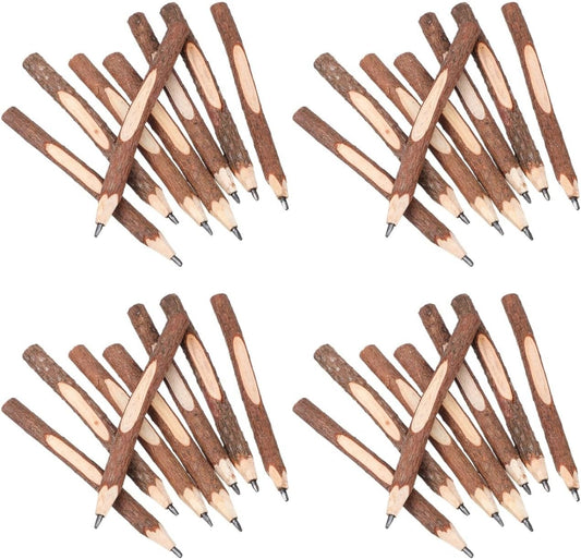 Tofficu 32Pcs Natural Wood Pencils, Wood Graphite Long Twig Pencils, Wooden Tree Bark Pencil Decor, Camping Pens for School Party Supplies Novelty