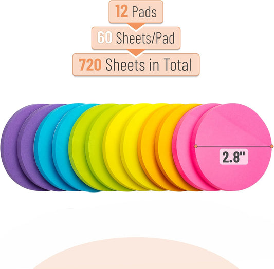 Mr. Pen- Round Sticky Notes, 2.8" Diameter, 12 Pads, 720 Sheets, Morandi Color, Sticky Notes Bulk, Self-Stick Note Pads, Perfect for Office, School, Home, Study & Organization