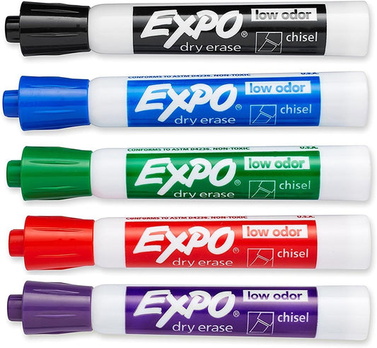 Expo Low Odor Dry Erase Markers, Chisel Tip, Assorted Colors, 5-Count