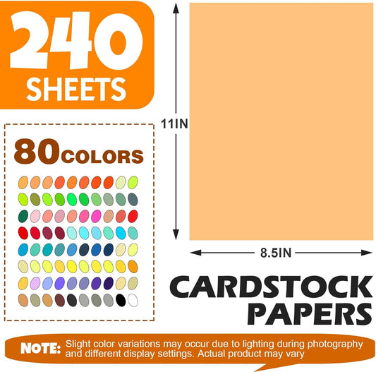 400 Sheets 8.5" X 11" Colored Cardstock, 80 Assorted Colors 180 GSM/65 LB Construction Paper Card Stock Printer Paper for Printing, Card Making, DIY Crafts, Kids School Supplies,Party Decorations
