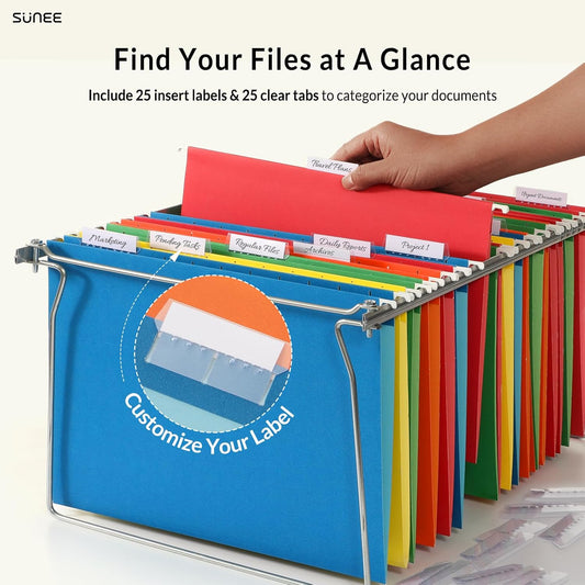 SUNEE Hanging File Folders, 25 Pack Letter Size Hanging File Folders with 1/5-Cut Tabs, Ideal for Home and Office Organization and Papers Classification,Yellow