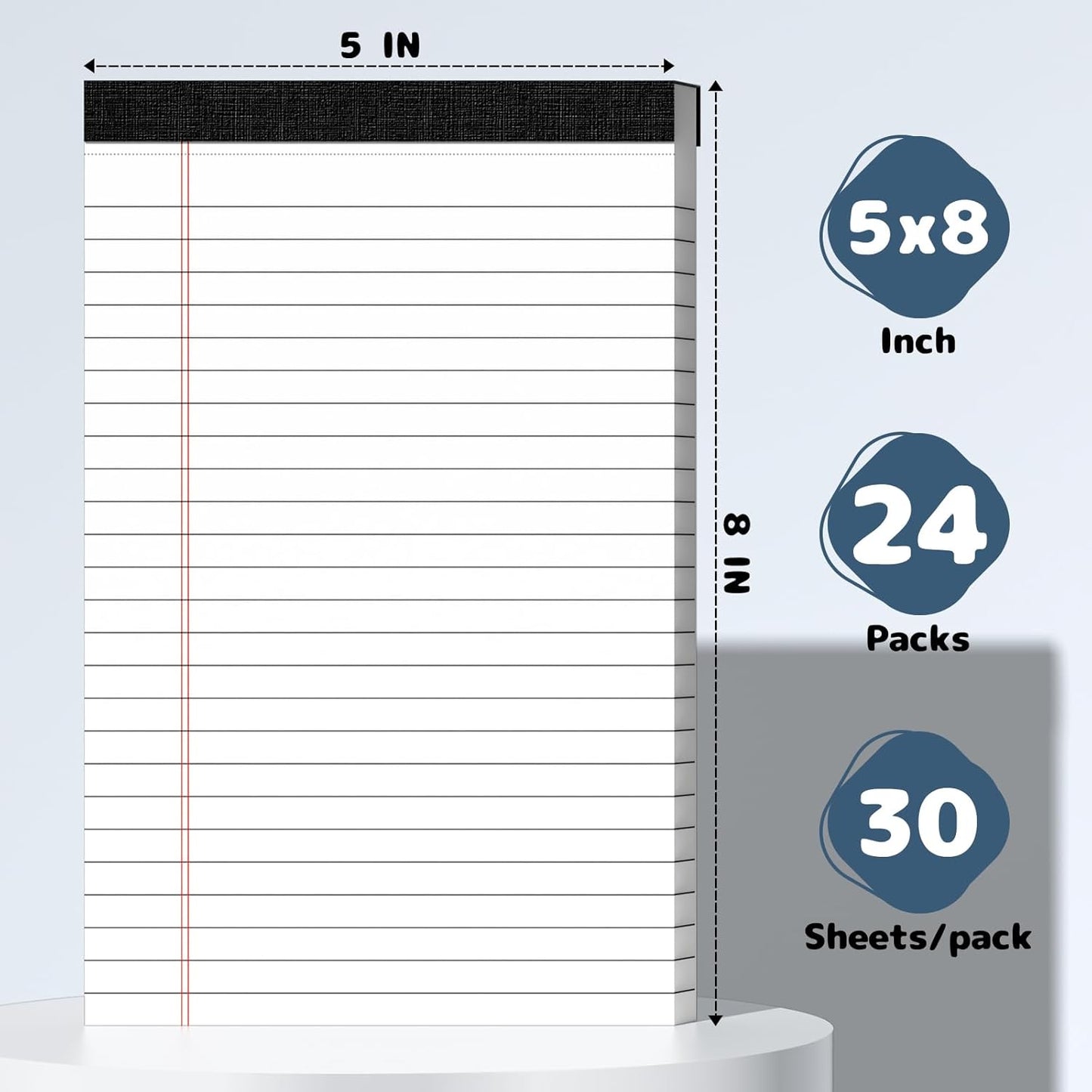5x8 Legal Pads Writing Pad Note Pads, 8 Pack College Ruled Lined Paper Pad, White Perforated Notebook, Premium Notepads for School Office Home, 30 Sheets/Pack