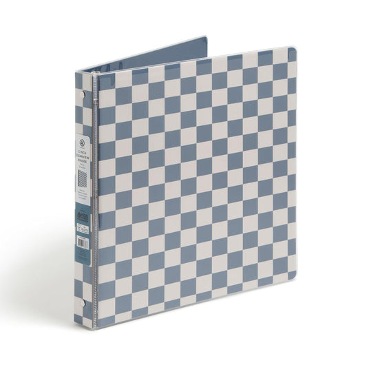 U Brands Checkered Preppy Blue 3 Ring Binder, 1-Inch, Holds 225 Sheets, Durable Round Rings, Clear View, Letter Size, 1 Pack