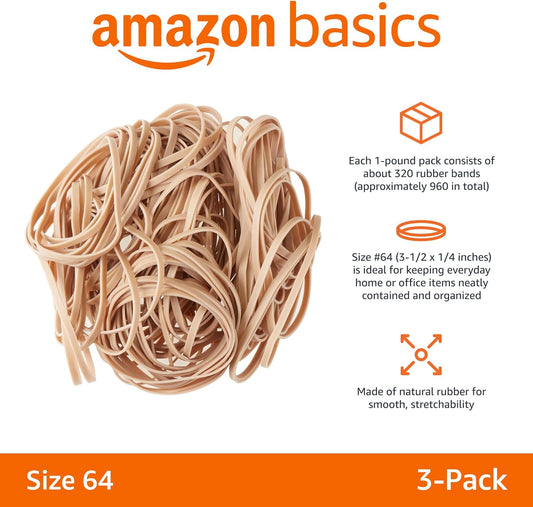 Amazon Basics Assorted Size and Color Rubber Bands, Strong Elastic Stretch Office Supplies, 0.5 lb. Variety Assortment