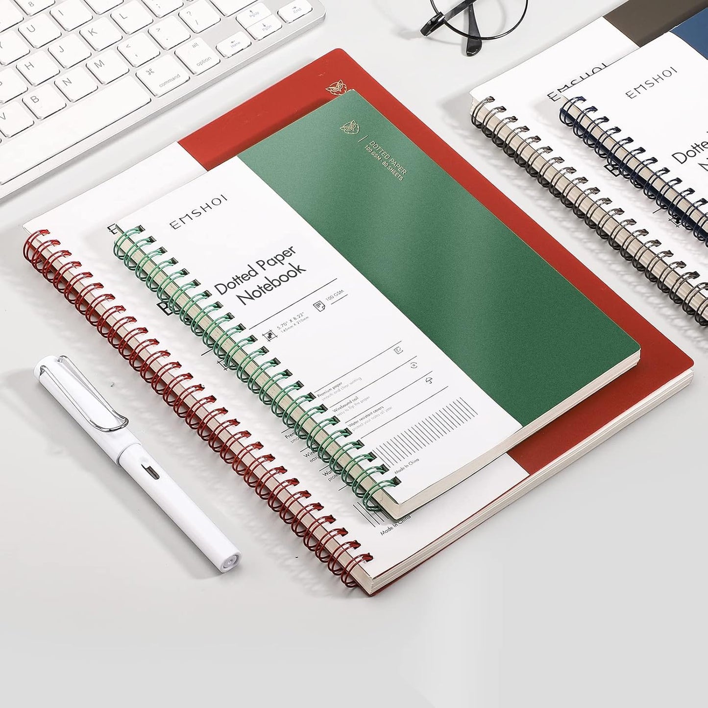 EMSHOI Dotted Journal Spiral Notebook 5.7" x 8.22" - 4 Pack 640 Pages 100gsm Thick Paper, A5 Dot Grid Notebook, Plastic Hardcover Dotted Notebook for Journaling Writing