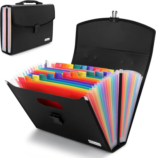 Uquelic 26 Pockets Expanding File Folder Organizer - Upgraded Durable Buckle, Accordion Folder Base with Ergonomic Portable Handle/Large A4 Letter Size Document Organizer, Folders with Pockets