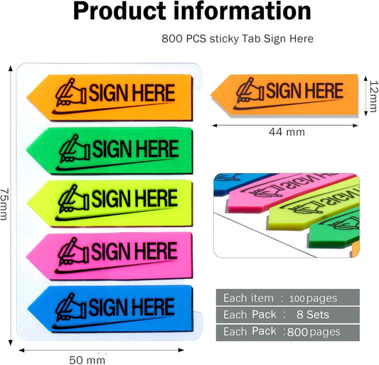 1200 Pcs Sign Here Index Marker, Assorted Colors Sign Here Tabs Sign Post Here Index, Flags Vital Signs Sticky Notes for documents notebooks Contracts, Books,Files or Notary Supplies(4 Designs x 3)