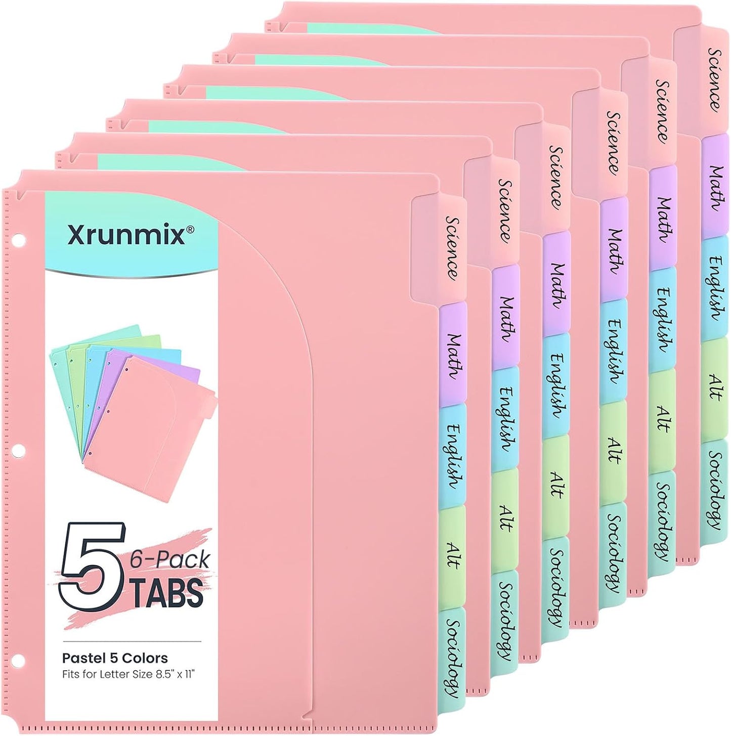 5-Tab Dividers for 3 Ring Binder, 15 Counts Binder Dividers Index with Pockets, 8.5 x 11'' Binder Dividers with 1/5 Cut Tabs for School Office (XY026) (3)