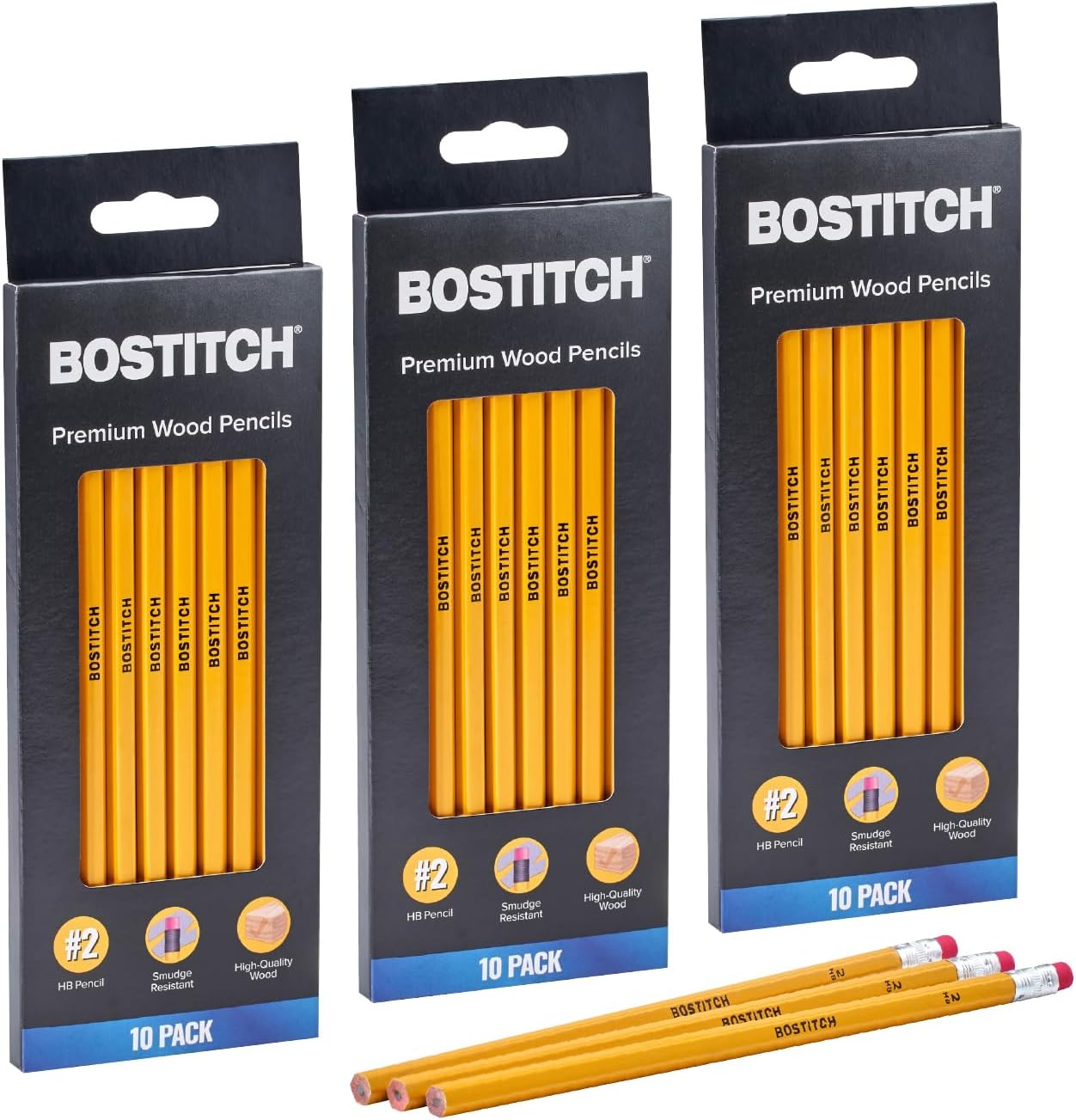 Bostitch Premium #2 Pencils, Premium Wood, Unsharpened, HB Graphite, 10-Pack