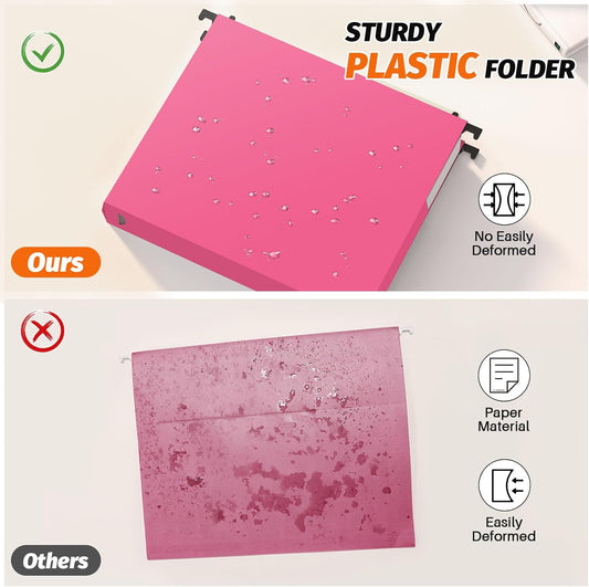 Extra Capacity Plastic Hanging File Folders,12 Pack Reinforced Expanding Hang Folder Letter Size,Accordian Pocket,Heavy Duty 2 Inch Expansion,Hanging Folder Organizer for Office Home,Assorted Colors