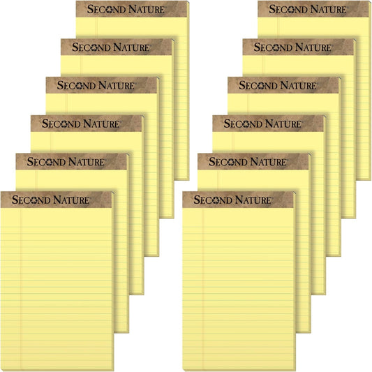 TOPS Second Nature 100% Recycled Legal Pad, 5 x 8 Inches, Perforated, Canary, Narrow Rule, 50 Sheets per Pad, 12 Pads per Pack (74840)