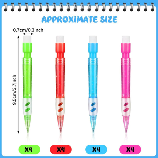Gersoniel Assorted Mini Mechanical Pencils 0.7 mm Automatic Pencils with Mini Erasers Pens Stationery Supplies for Home Office School Writing Drawing Drafting(16 Pieces)