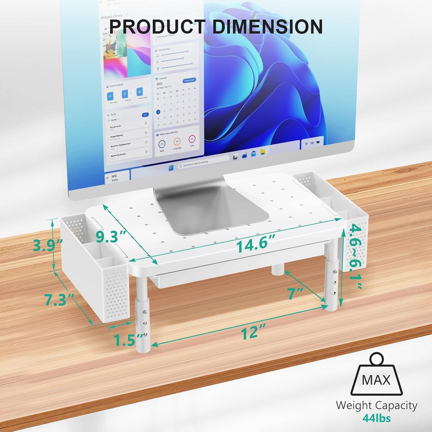 WALI Computer Monitor Stand for Desk, Adjustable Laptop Riser, Desk Monitor Stand Underneath Storage for Office, School Supplies (PTT001-B), 1 Pack, Black