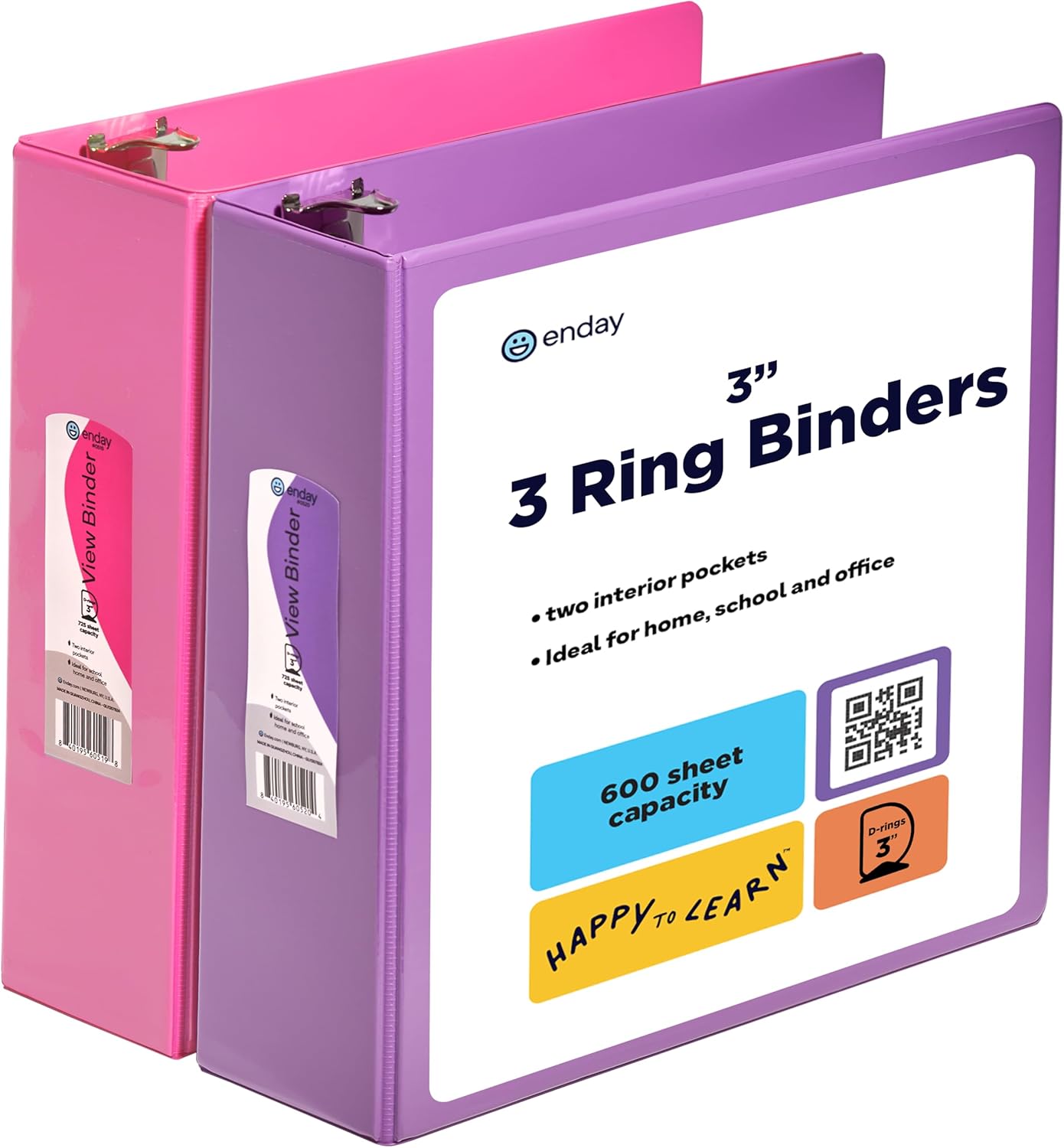 3 Inch Binder (2 Pack) Blue and Purple 3 Ring Binder 3 inch, Clear View Cover with 2 Inside Pockets, Three Ring Binders for Home, Office and School Supplies - Enday