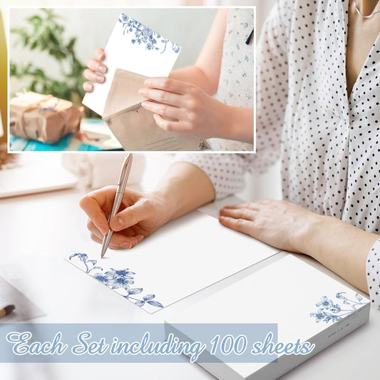Spiareal 100 Pcs Floral Blank Notecards 4 x 6 in Vintage Blue and White Flower Greeting Cards Chinoiserie Paper Notecards Index Cards Bulk for DIY School Wedding Birthday Baby Shower(Blue)
