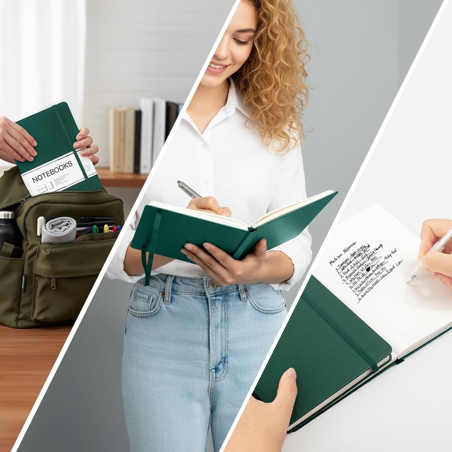 M&G Dotted Journal Notebook, 160 Pages, A5 Medium Size 5.6" x 8" for Men Women, 100GSM Thick College Ruled Paper Bullet Journal for Note Taking, Work & Office, Leather Hardcover, Green