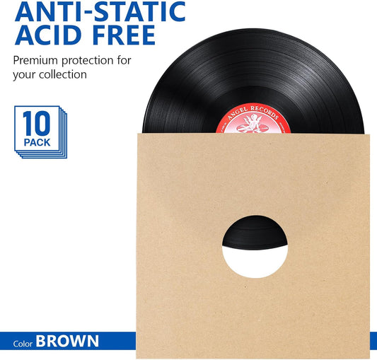 VKheroKV GU-YO Durable Thick Kraft Brown Covers Record LP Jackets Cardboard with Center Hole 10 Pack (12 inch) …