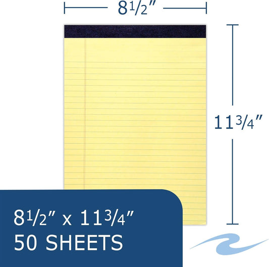 Roaring Spring Legal Pads, 12-Pack, 50 Sheets of 15lb Canary Paper, 8.5"x11.75", Legal Ruled, Perforated EZ Removal, Proudly Made in USA!