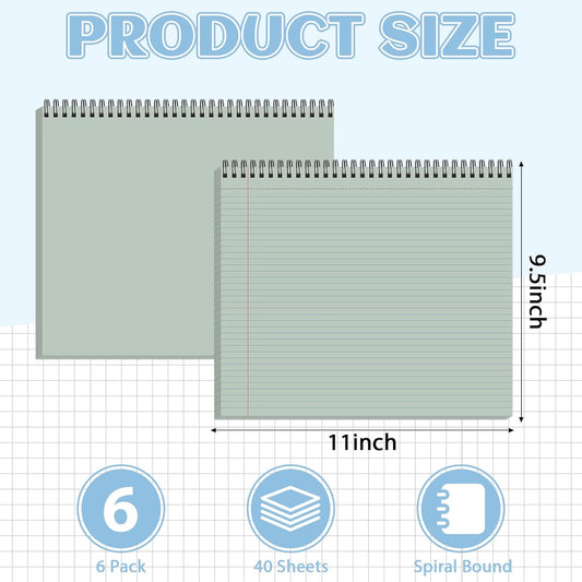 gisgfim 6 Packs 9.5" x 11" Landscape Note Pads College Ruled Notebooks Perforated Notepads 40 Sheets Punched Top Spiral Bound Notebooks 80GSM Lined Notepads for School,Office,Home (Vintage Color)