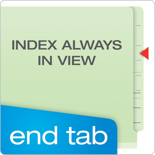 Pendaflex Pressboard End-Tab Classification Folders, Legal Size, 3 Dividers, 5" Expansion, Light Green, Straight Cut, 10/BX (23334)
