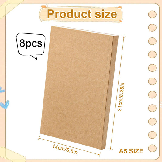 8 Pcs 5.5" x 8.25" Paper Hardcover Sketchbook Blank Notebook Bul, 128 Sheets/256 Pages (100gsm), Unlined A5 Size Acid Free Blank Drawing Sketch Books for Adult Office Travelers Journal Supplies