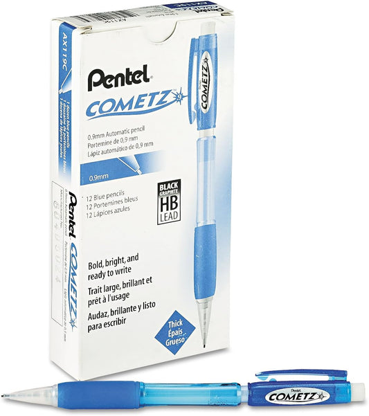 Pentel AX119C Cometz Mechanical Pencil, HB #2, .9mm, Blue (Pack of 12)