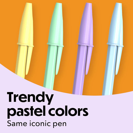 BIC Cristal Pastel Ballpoint Pens, Black Ink, Pastel Colored Barrels, Pens for Journaling, 24-Count Pack