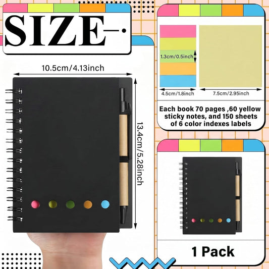 Qilery 30 Pack Composition Lined Spiral Notebook Small Notepad and Pen Set Steno Pads Lined Notepad Black Pocket Notebook for Business Office School Supplies
