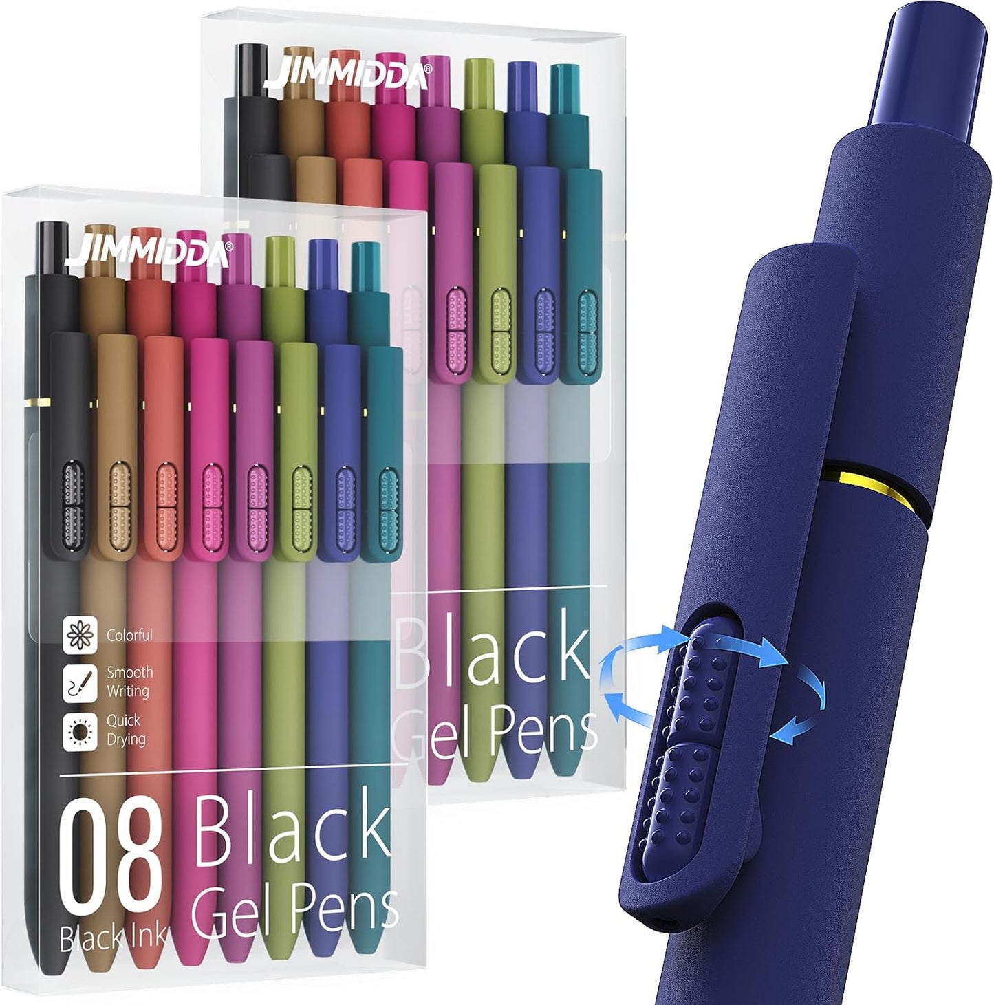 8Pcs Black Gel Pens - 0.7mm Medium Point Black Ink Pens | Smooth Writing - Quick Drying Retractable Pen for Men Women (Morandi - 8Pcs)