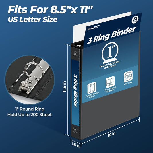 1 Inch 3 Ring Binders 24 Pack, Clear View Binder Bulk, White PVC-Free 3-Ring Binders for School, Office or Home, Fits 8.5 x 11 Inches Paper